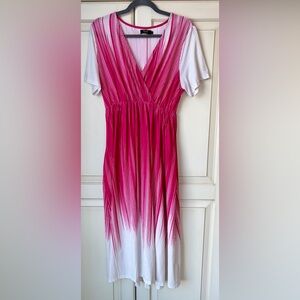 R&B Collection Pink and White V-Neck Dress. Large.